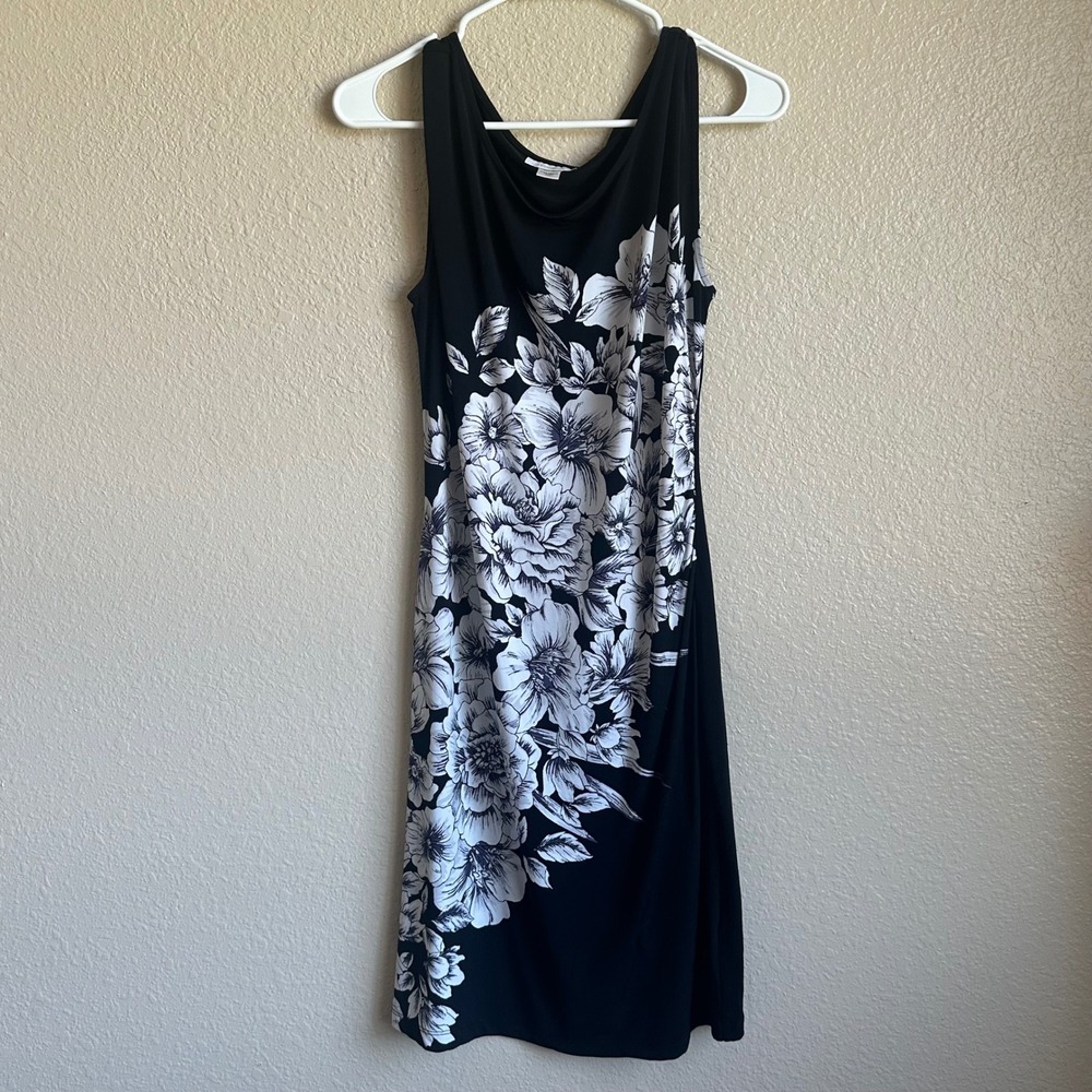 Jaclyn Smith Collection Women's Black White Floral Cowl Neck Sheath Dress Size M